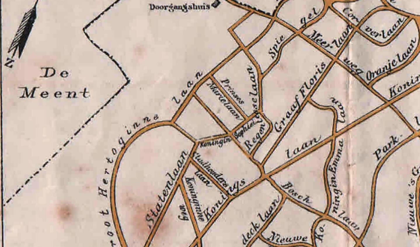 Fragment kaart van Bussum 1915 met het Doorgangshuis.
