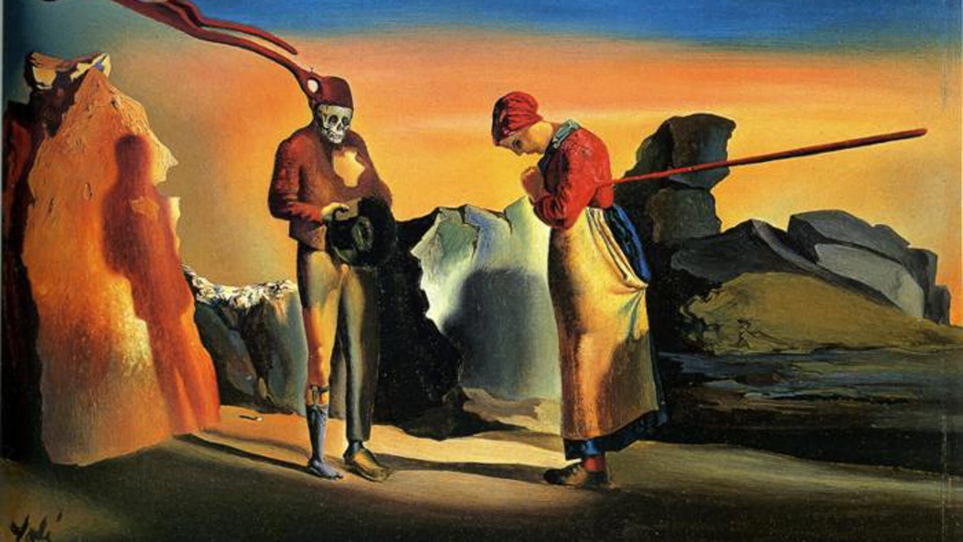 Schilderij van Dali naar het Angelus van schilder Jean François Millet.     