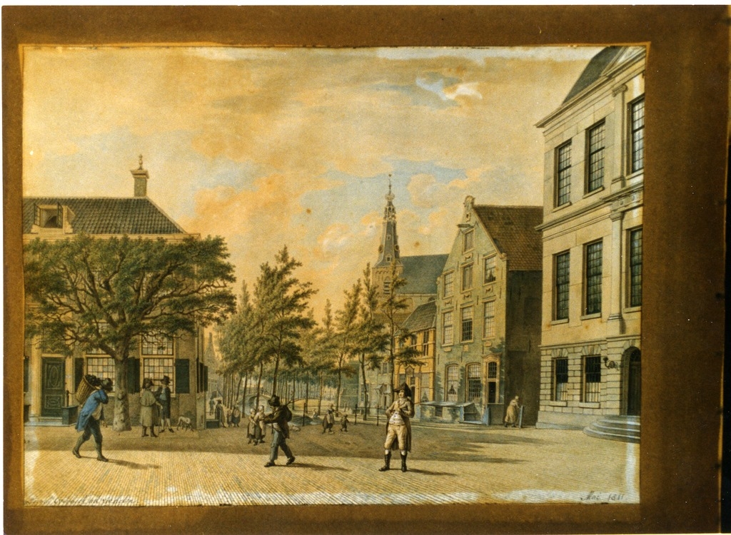 Gezicht op het Groote Plein in 1811. Vervaardiger: Van Overbeek.