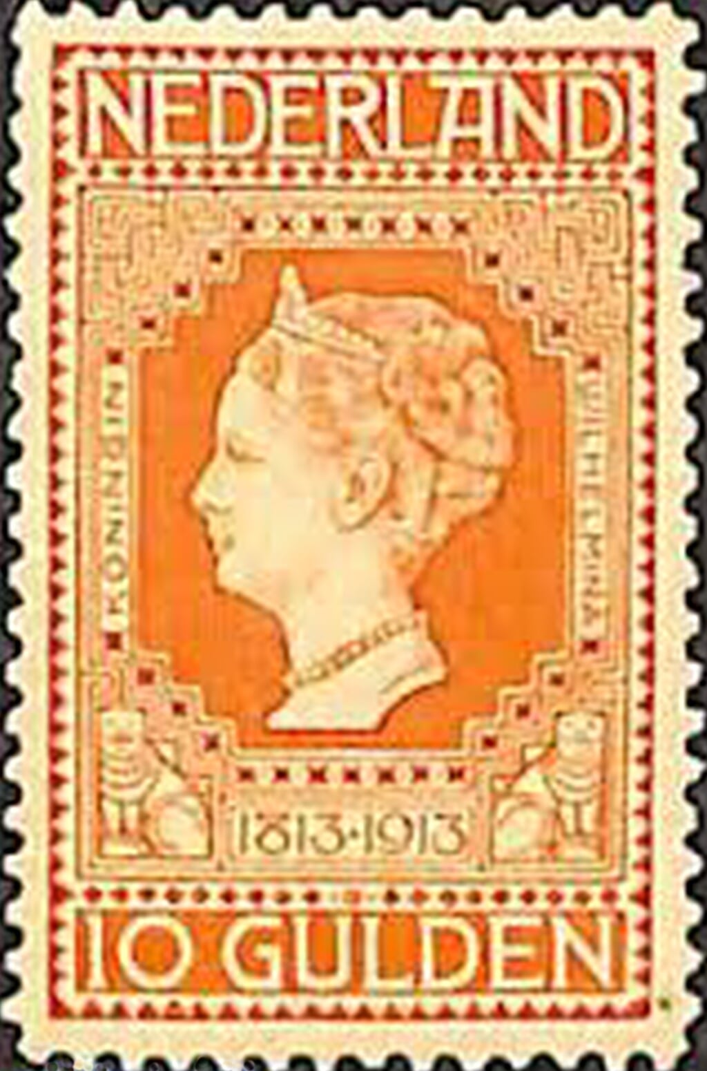 Postzegel uit 1913 ontworpen door De Bazel.