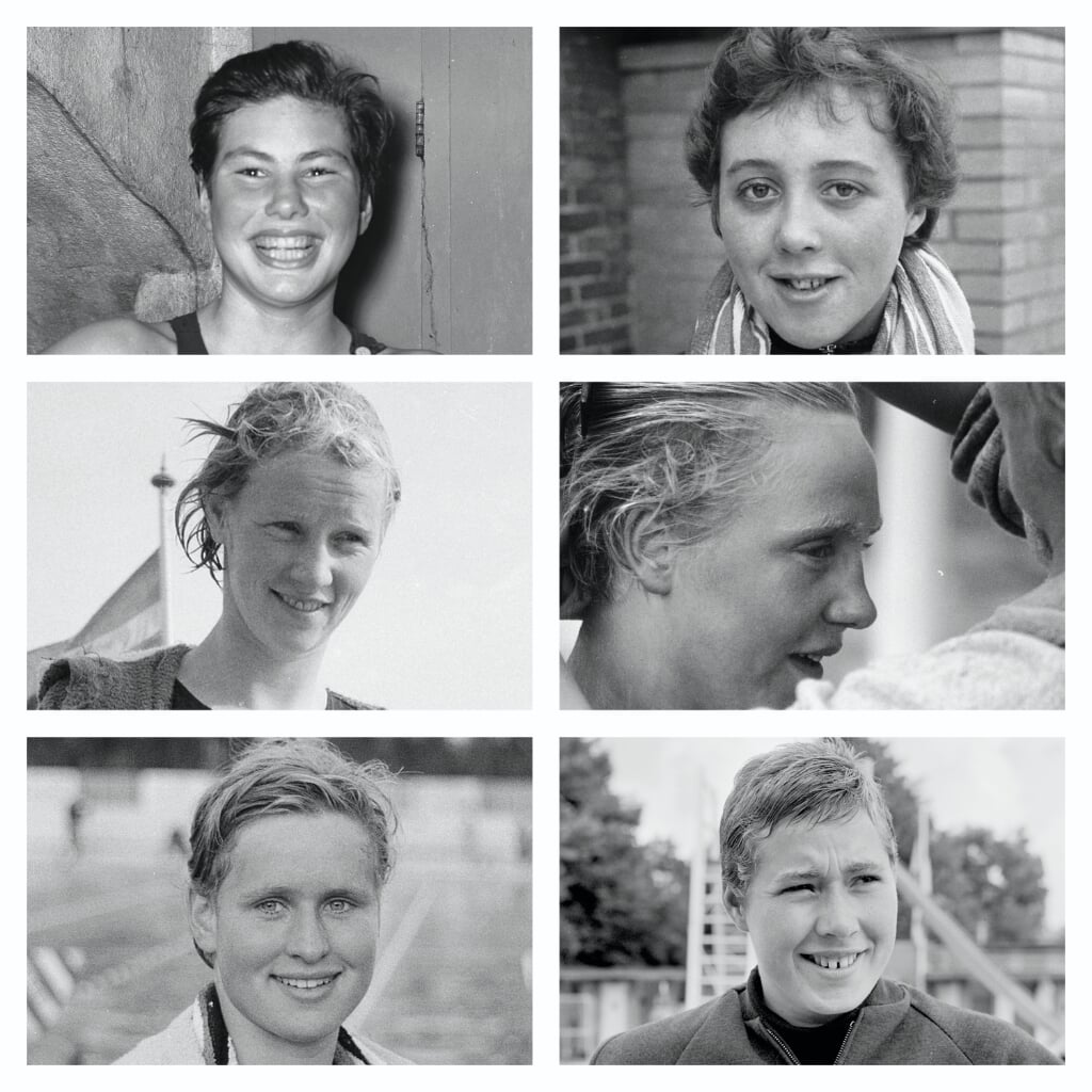 V.l.n.r. boven: Ada den Haan, Jans Koster; midden: Corrie Schimmel, Tineke Lagerberg; onder:  Marianne Heemskerk en Adrie Lasterie  (foto’s ANP). 