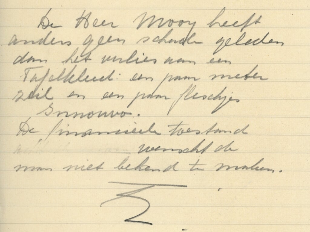 Uit het archief van RHCVV: een briefje in potlood over de schade aan de winkel van meneer Mooij. 