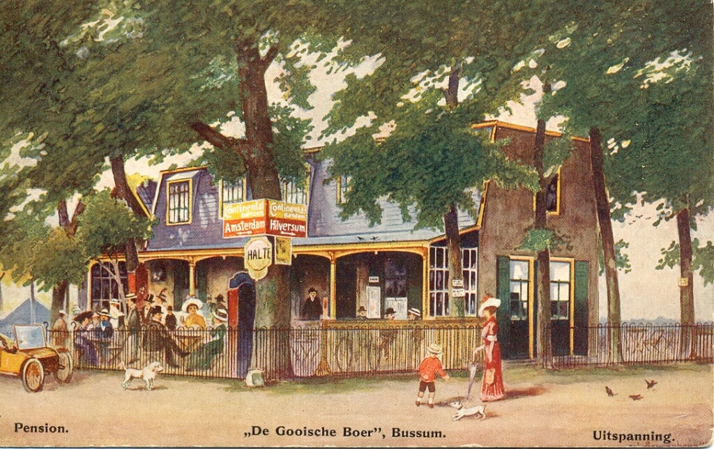 De Gooische Boer op een reclamekaart uit 1914; de richtingwijzers wijzen de verkeerde kant op.