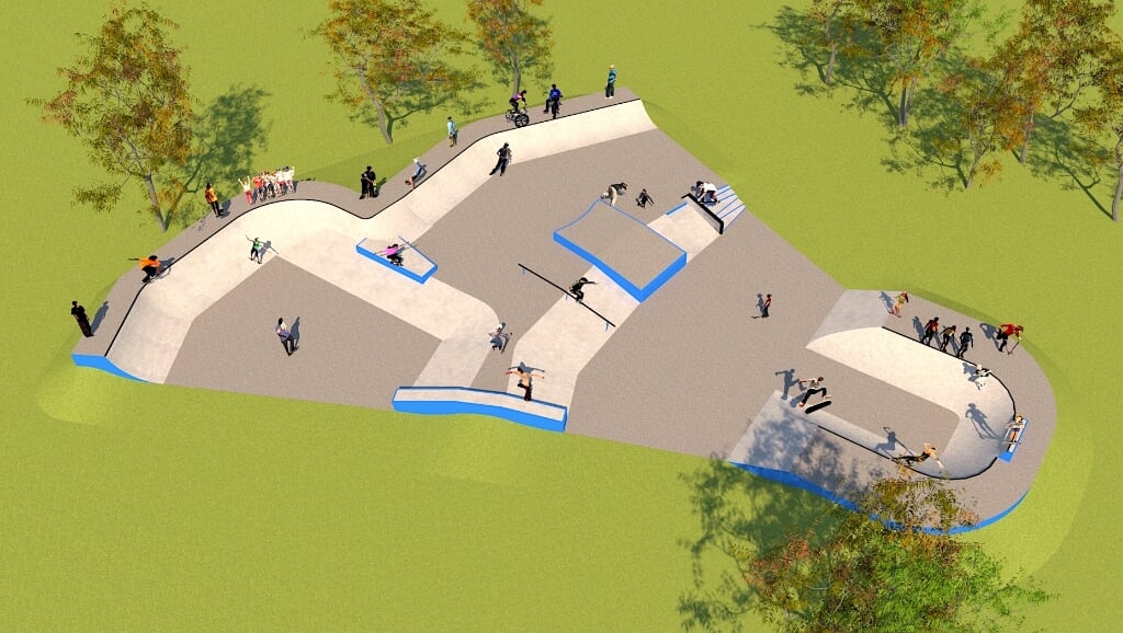 Het ontwerp van het skatepark, mede ontworpen door de Muidense skaters.