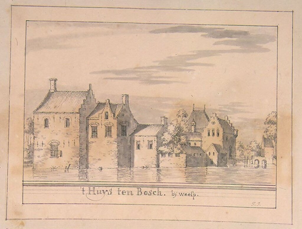 Een tekening van het verdwenen kasteel van Weesp.