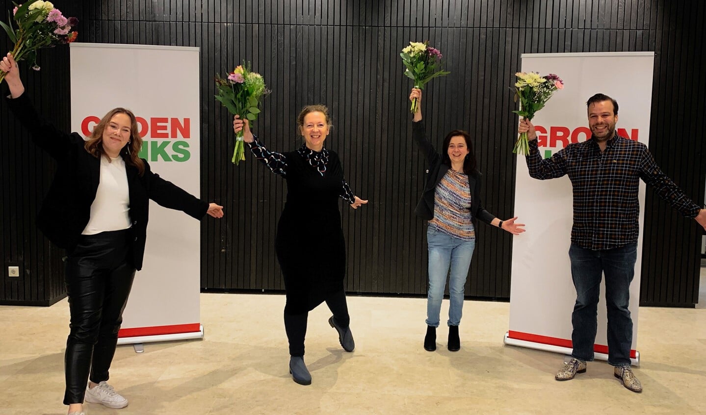 De kandidaten van GroenLinks: V.l.n.r. Anna Robin van Gestel, Krista Wessel, Kristiane Schmidt, Roel Kessels. 