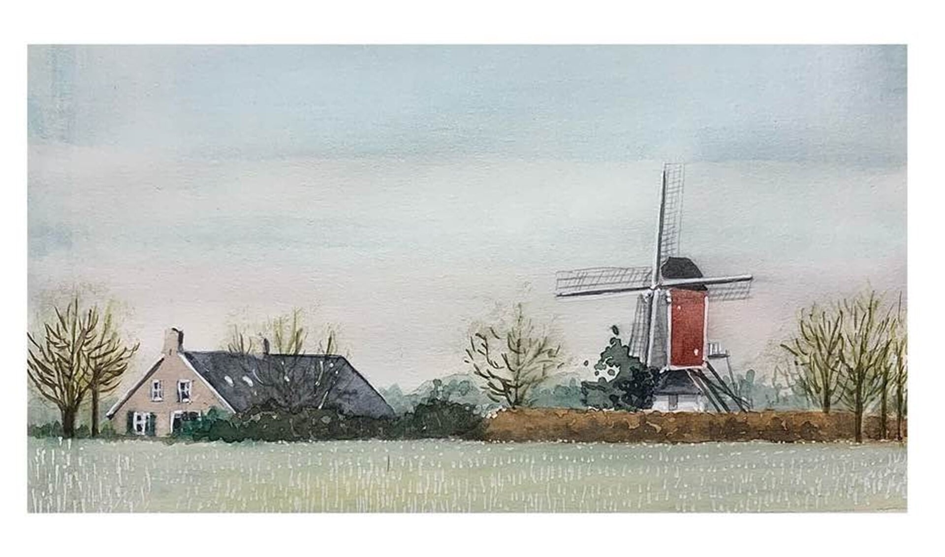 Deurnenaar Henry van den Berkmortel schetste de Somerense molen Den Evert.