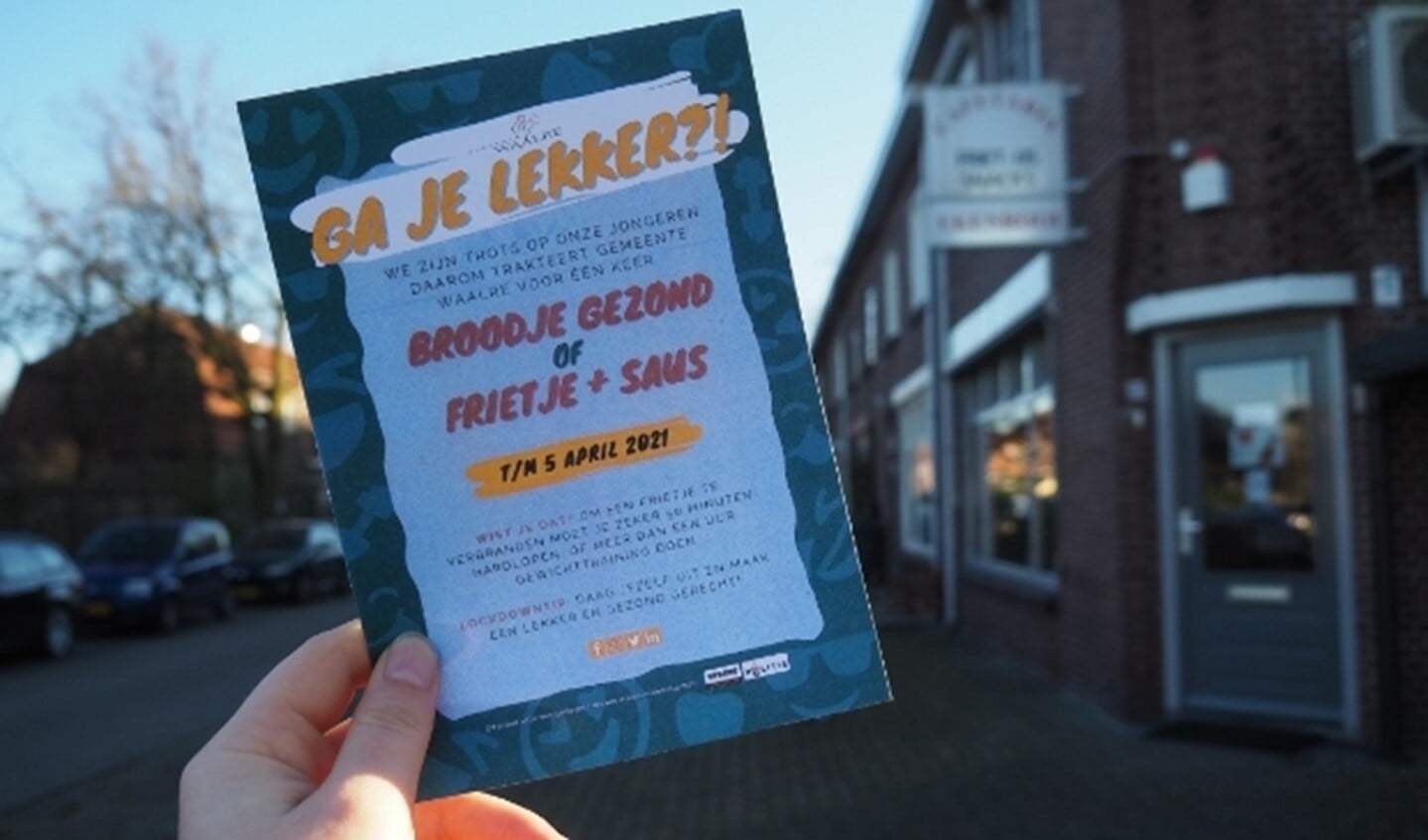 De flyer van de burgemeester waarmee je een gratis frietje kan halen. 