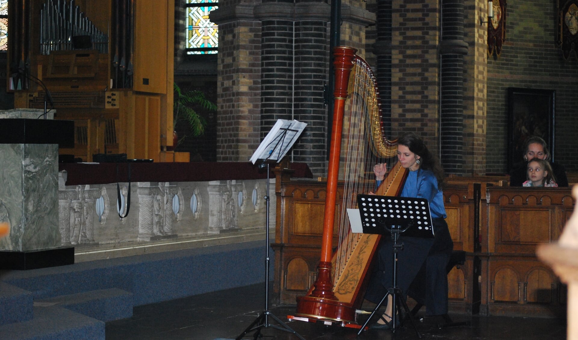 Harpiste Anne van Buul in de Brigidakerk. (Foto's: Corinna Romanesco)