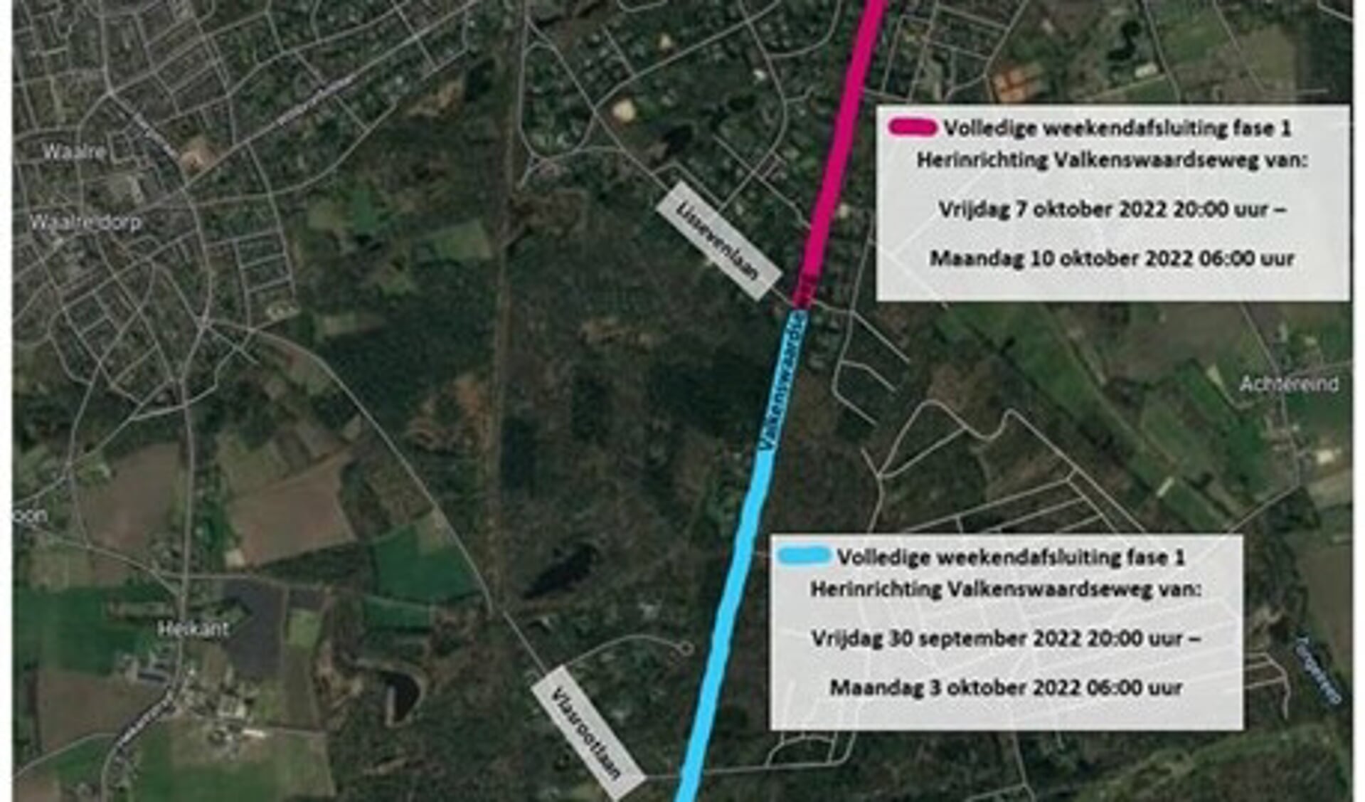 Een kaartje van de verschillende werkzaamheden die de komende periode plaatsvinden in (de omgeving van) Valkenswaard.