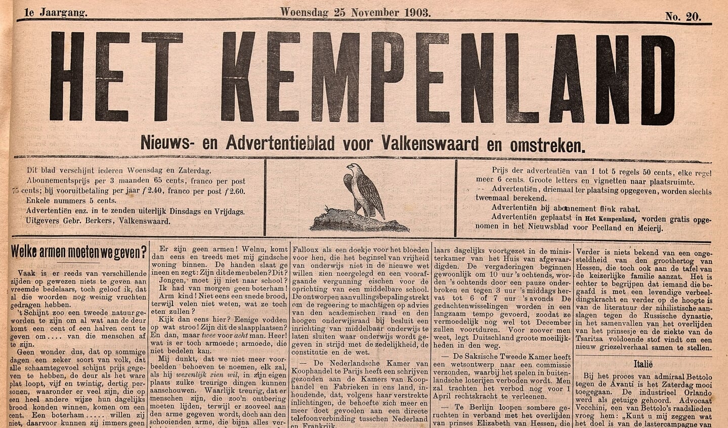 De kop van het Het Kempenland, Jaargang 1, 1903 nr. 20. (collectie Chr. van den Besselaar)
