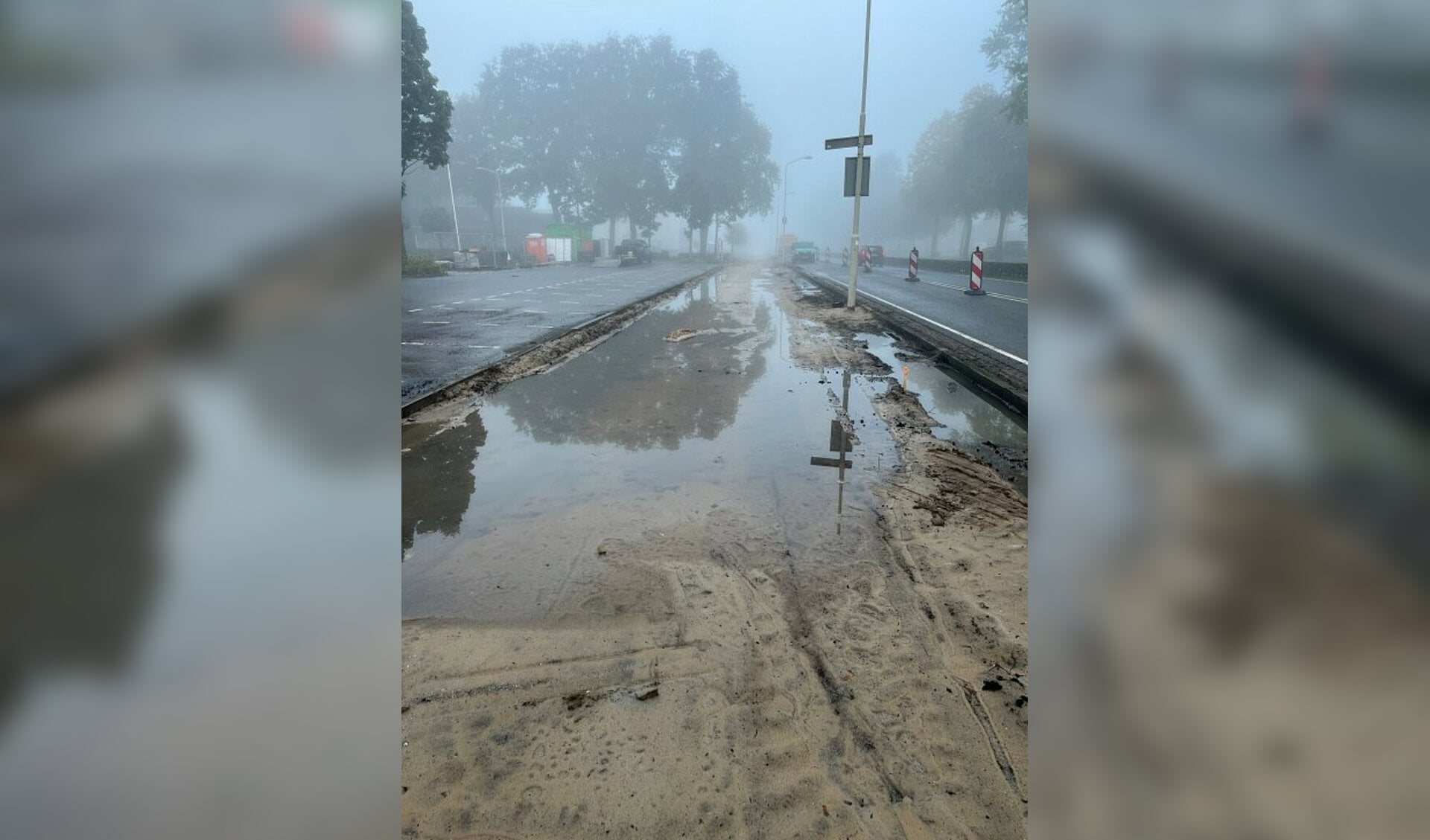Vanwege de vele regenval kan er nog niet begonnen worden aan de bouw van het fietspad.