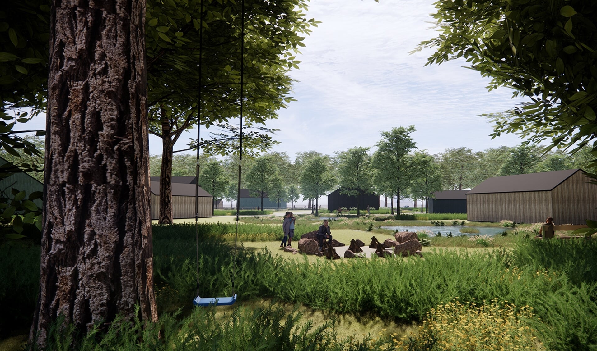 Een impressie van Ecodorp Allemansland waarvan de bouw in 2024 zou moeten starten.