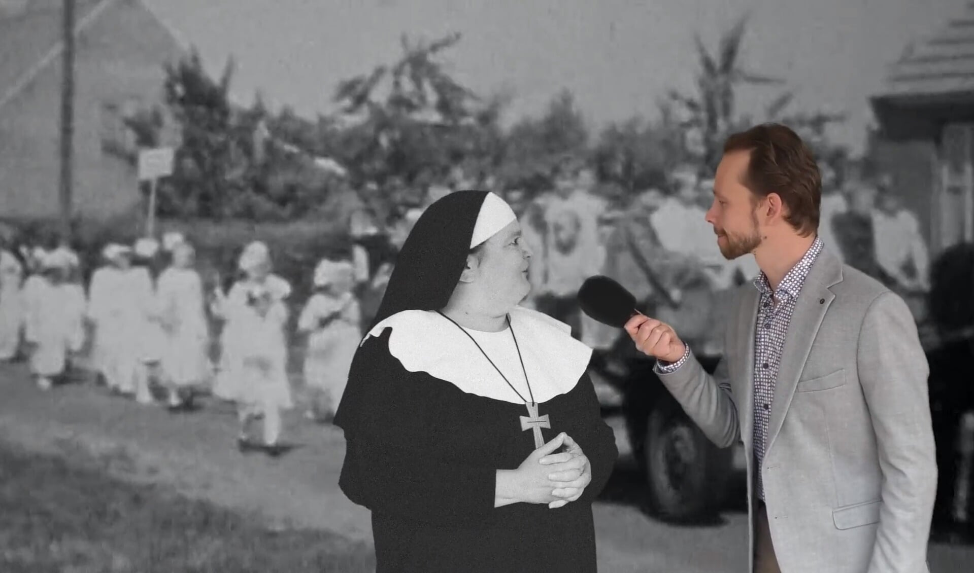 Een non uit 1953 die vertelt over de kindheidsoptocht door de Antoniusstraat.