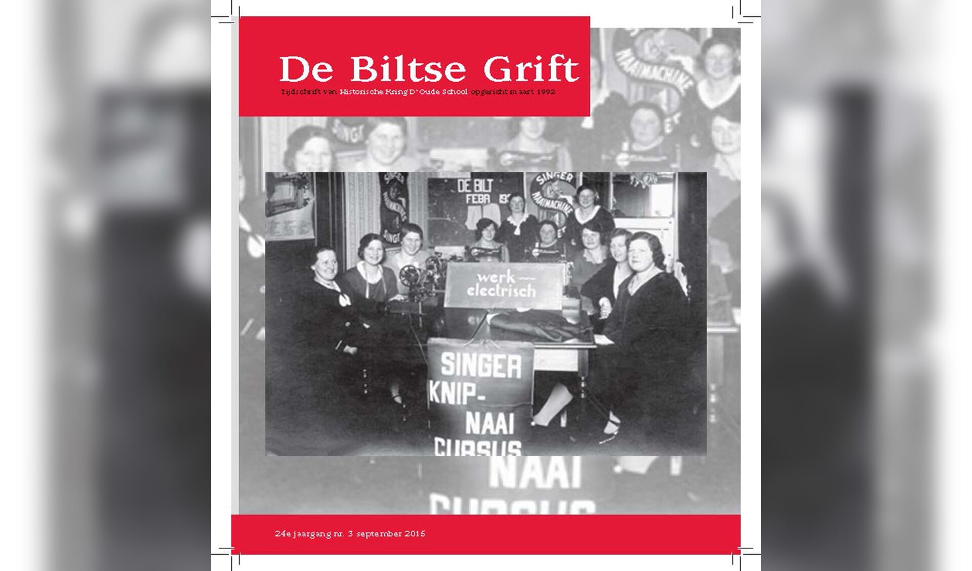 De omslag van het septembernummer van De Biltse Grift. Op de afbeelding: Singer naaicursus. (bij het artikel: Een blik terug in de tijd: 1937-1940.)