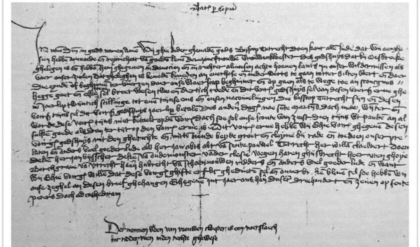 Pas eeuwen later komt voor het eerst het woord De Bilt voor. In een oorkonde in het Utrechts Archief. Zie regel 4 van deze oorkonde van bisschop Gwijde van Avesnes van 1307: "totter Biltenwert".