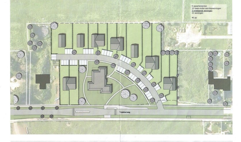 Het type woningen waar men nu aan denkt zijn drie vrijstaand, tien twee-onder-1-kap en negen appartementen.