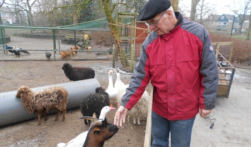 Nog een keer aait Joop Rosier een van de dieren waar hij zo lang voor gezorgd heeft. Met een gerust hart laat hij de kinderboerderij achter bij de nieuwe beheerders.