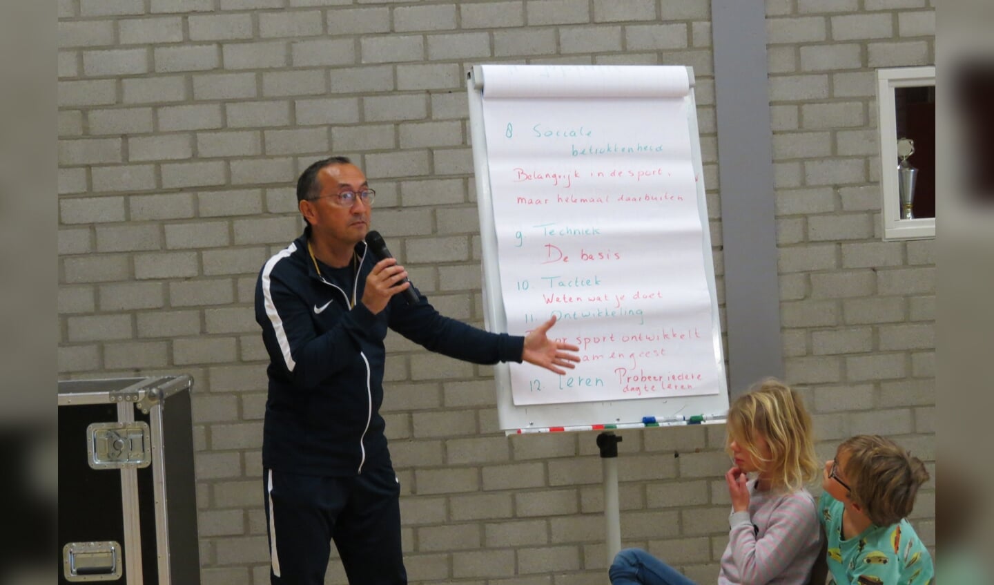 Gymleraar Eric Matherus geeft uitleg over de 14 regels van Johan Cruijff.
