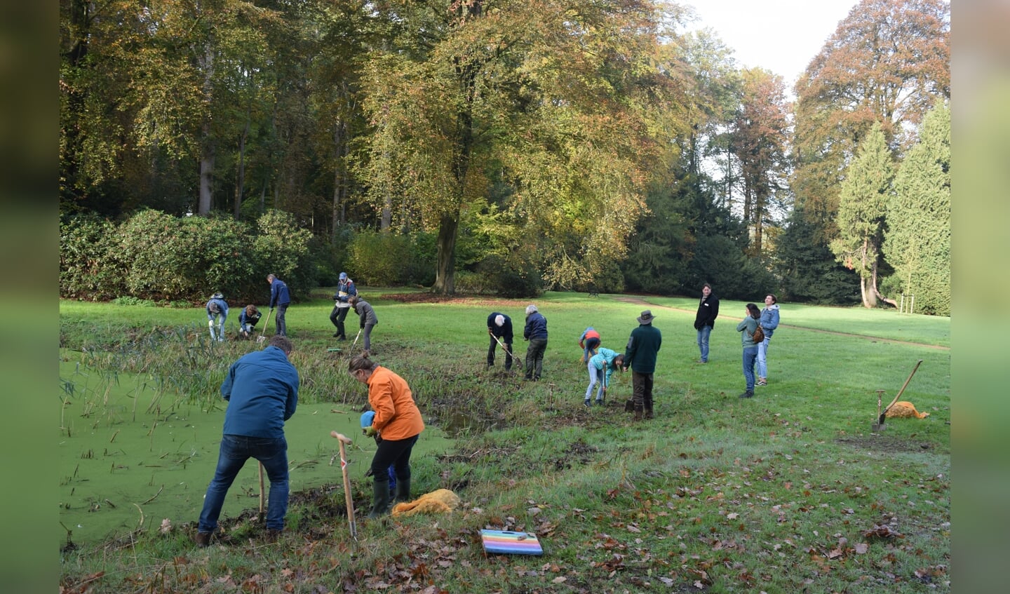 Dertig vrijwilligers planten duizenden bollen op Landgoed Oostbroek.