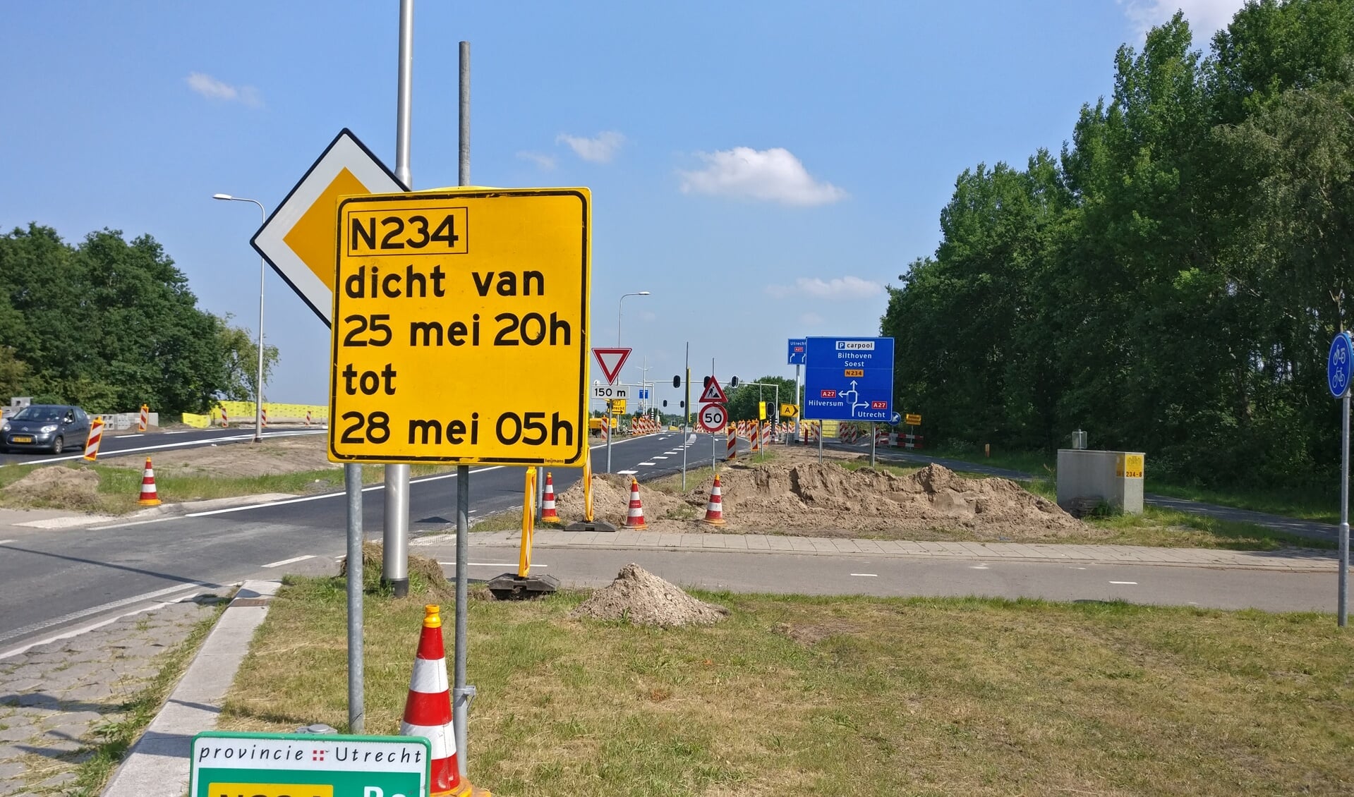Naast de aansluiting Bilthoven (af- en oprit) is ook de N234 (Provinciale weg N234 van Soest naar Groenekan) van vrijdag 25 mei vanaf 20.00 uur tot maandag 28 mei 05.00 uur dicht.