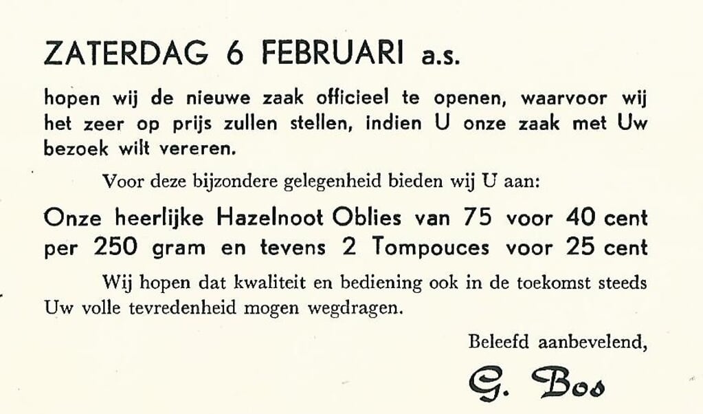 Grootvader G. Bos adverteerde al in 1953.