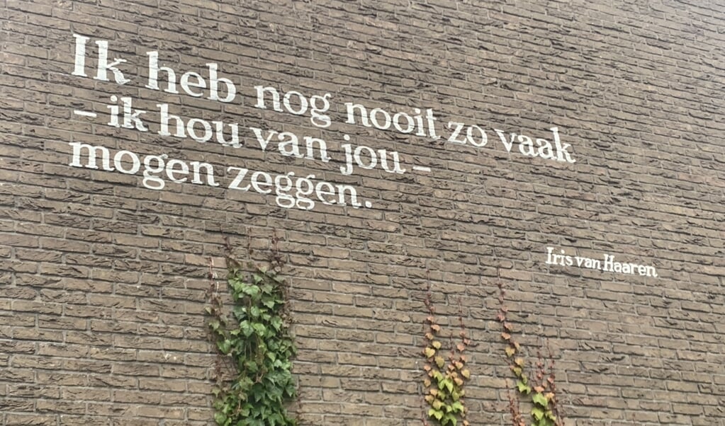 In De Bilt landden een paar zinnen van een gedicht van kunstenares Iris van Haaren zomaar op een blinde muur in Laan 1813. (foto Anne Marie ’t Hart)