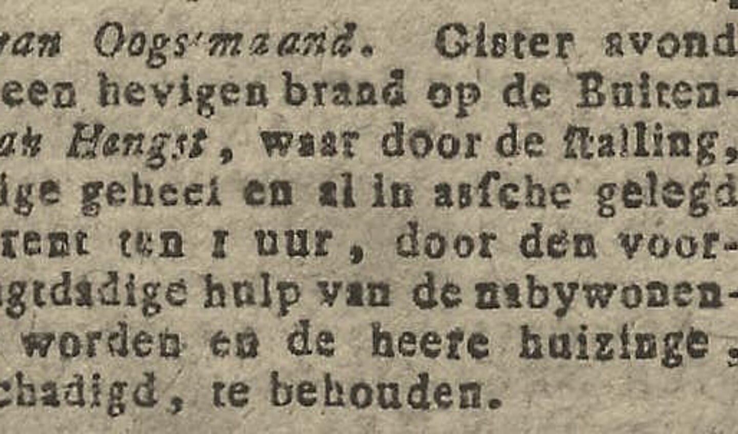 Een bericht over de brand van Persijn stamt uit de Haagsche Courant van 15 augustus 1810.