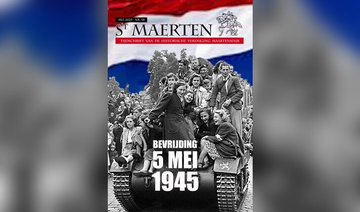 De voorpagina van Sint Maerten nr. 58 toont een karakteristiek bevrijdingsbeeld, een geallieerde tank afgeladen met uitzinnig blije burgers (locatie onbekend).