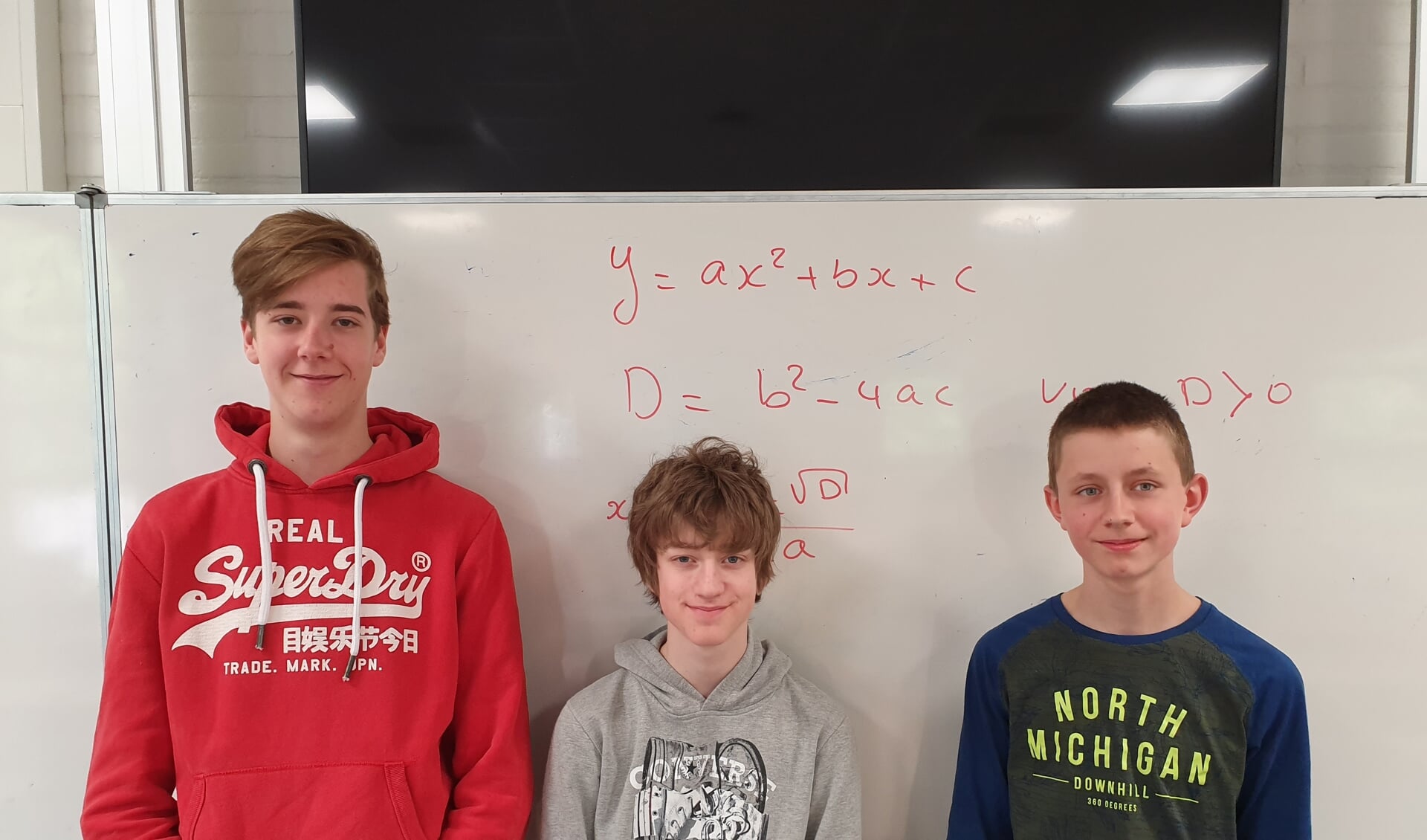 Voor Theo (l), Joris (m) en Yannick (r) heeft wiskunde weinig geheimen.