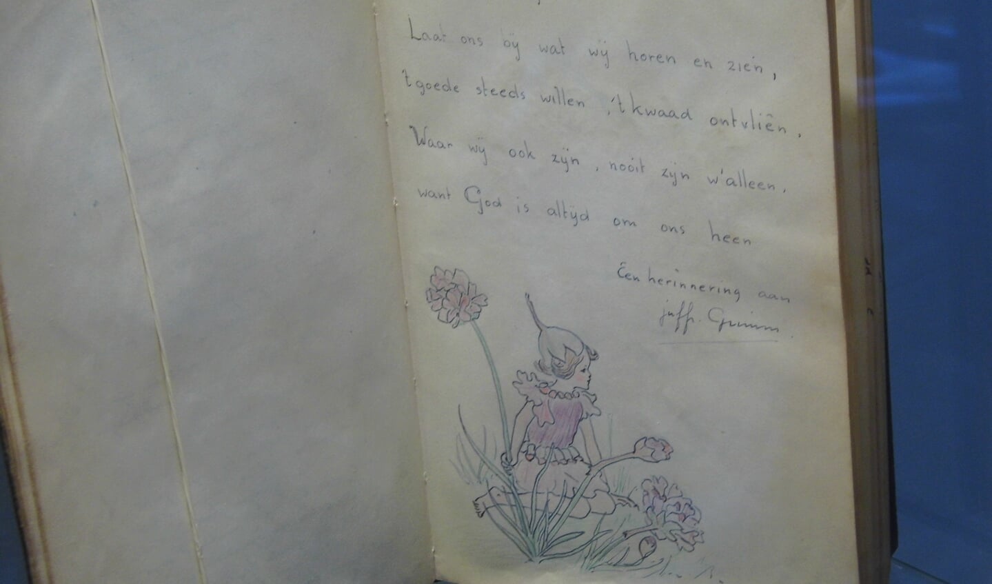 Een bladzijde uit het album van ene Aaltje met een versje en tekening van Doeke Grimm.