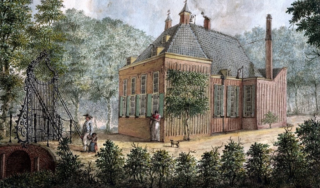Zicht op de zij- en de achtergevel van Rustenburg in 1810. (Anonieme tekening - Utrechts Archief)