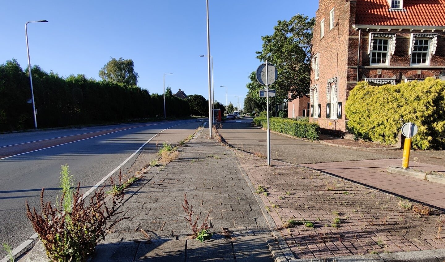 De parallelweg naast het voormalige gemeentehuis wordt een fietsstraat. [foto Henk van de Bunt]