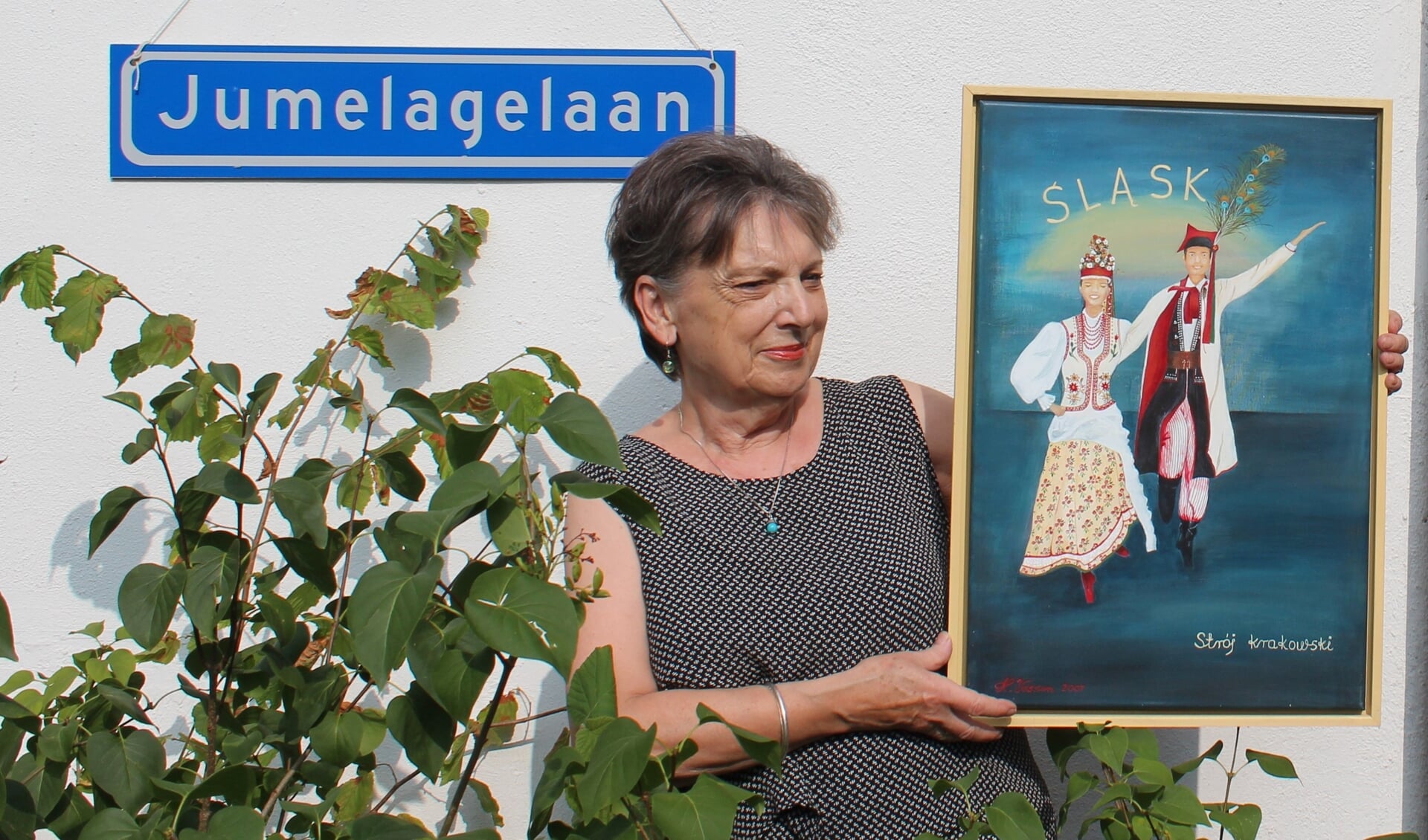 Schilderij van Hanka Vossen van De Poolse dansgroep Slask (Silezië) met prachtige, originele klederdracht.