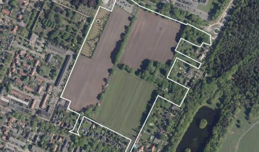 Luchtfoto met te wijzigen gebied. Bron: gemeente De Bilt.