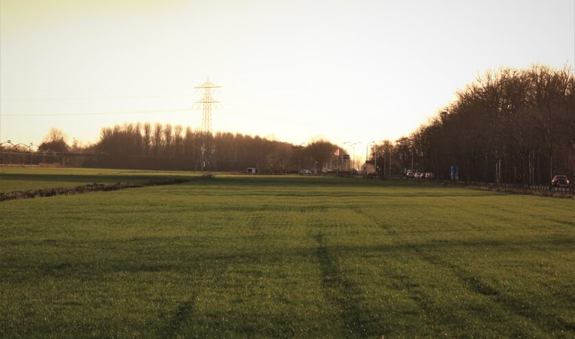 Ter hoogte van de brandweergarage in Maartensdijk met links de spoorlijn Hilversum-Utrecht en rechts de Koningin Wilhelminaweg ligt 10 hectare weiland dat wellicht omgetoverd wordt tot zonneveld.