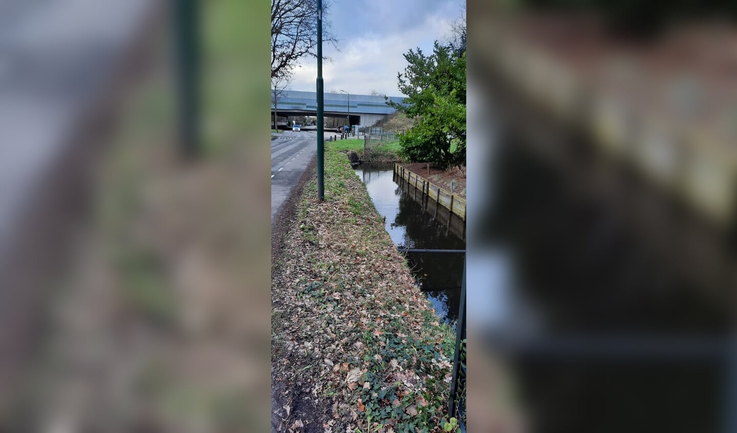 De bisschopswetering buigt voor het viaduct af naar het noorden.