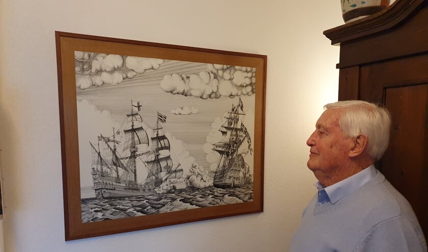 Geel voor één van zijn vele tekeningen, de Spaanse Armada.