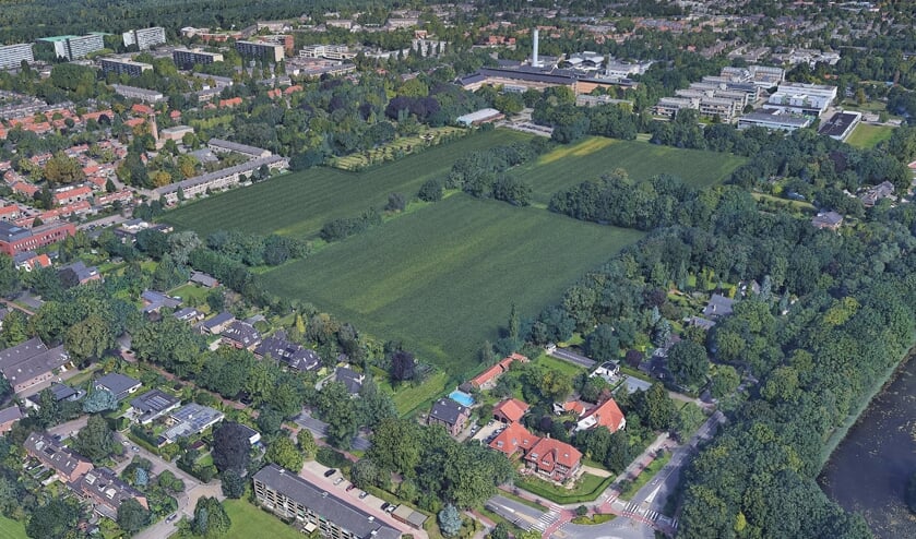 Luchtfoto van het gebied rond de Schapenweide.