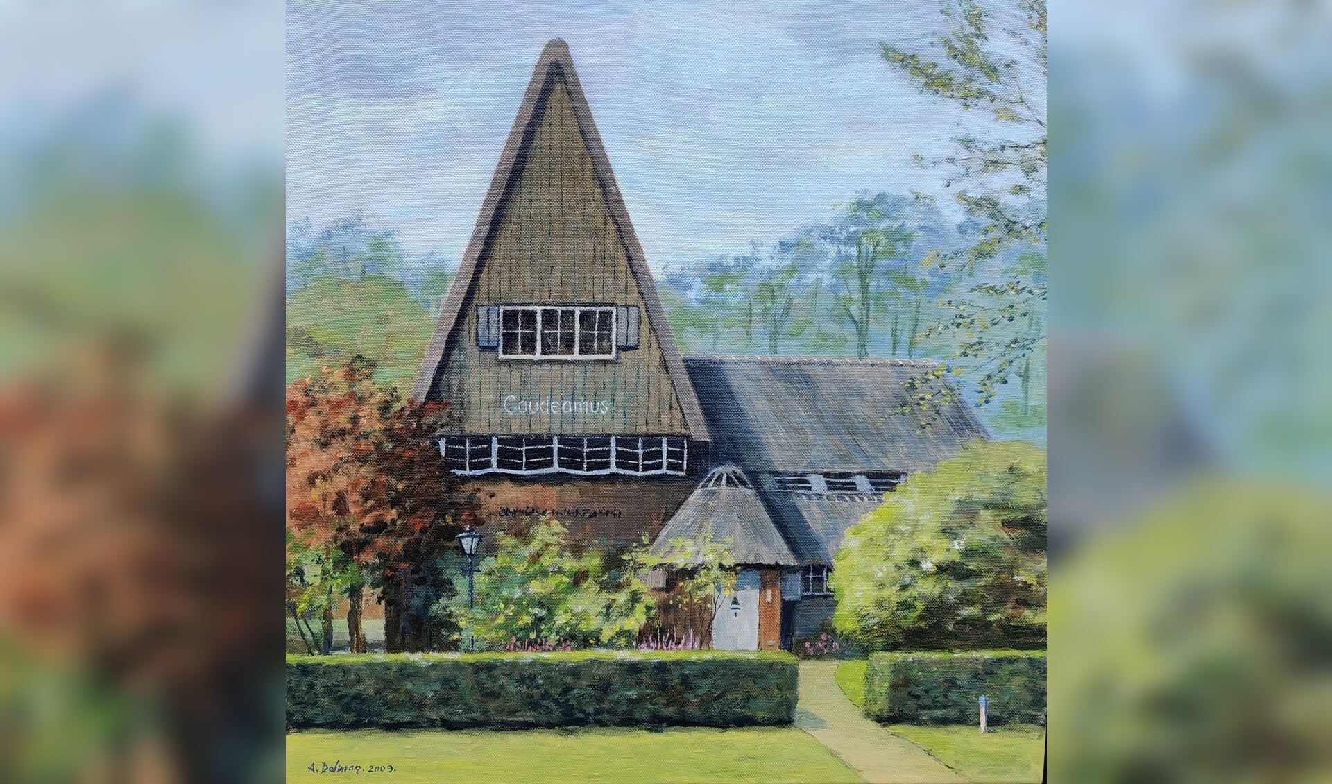 Bram Dolman toverde dit schilderij van Huize Gaudeamus in 2009 uit zijn penseel.