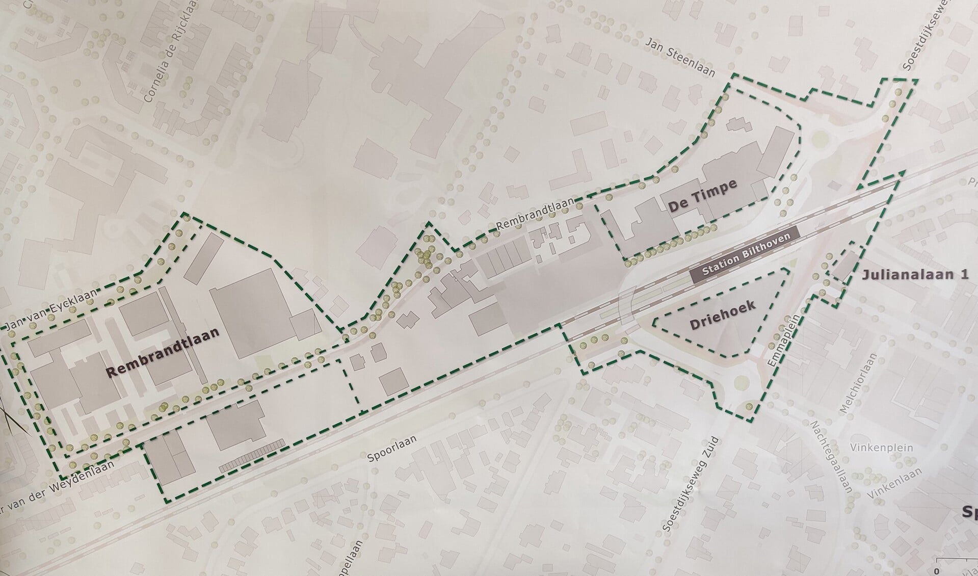 Spoorzone de Bilt bestaat uit 4 deelgebieden: bedrijventerrein Rembrandtlaan, De Timpe, de Driehoek en Julianalaan 1.