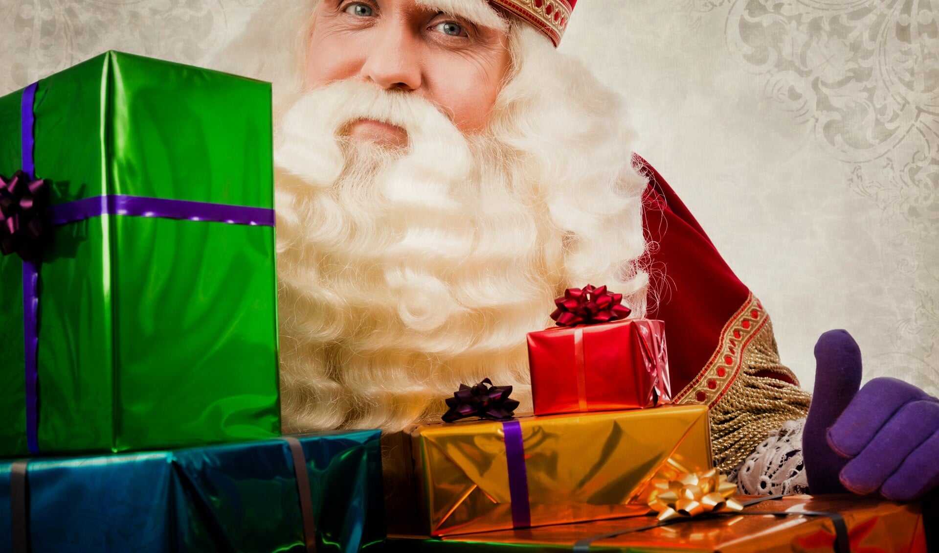 sinterklaas with gifts. Vintage Saint Nicholas in retro style with gifts. Dutch Santa Claus