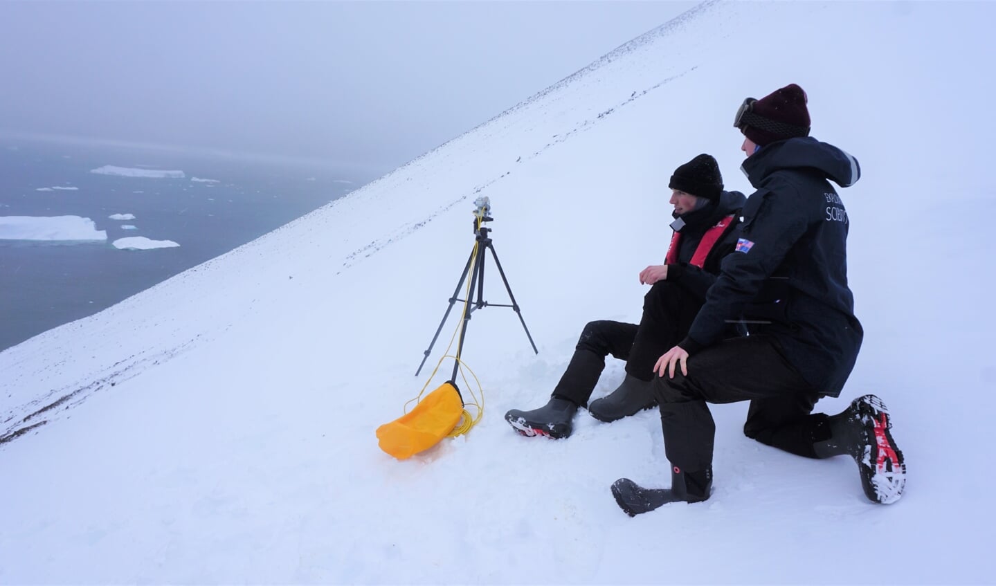 Hulscher en Mannens meten de kracht van de zon op de Zuidpool. FOTO: Team Polar.