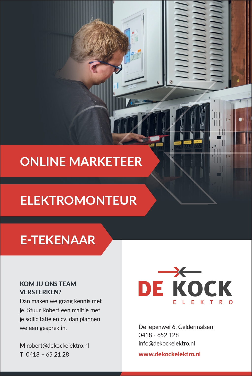 omroeper Samenpersen single Vacature: Online marketeer / Elektromonteur / E-Tekenaar - De Kock Elektro  B.V.