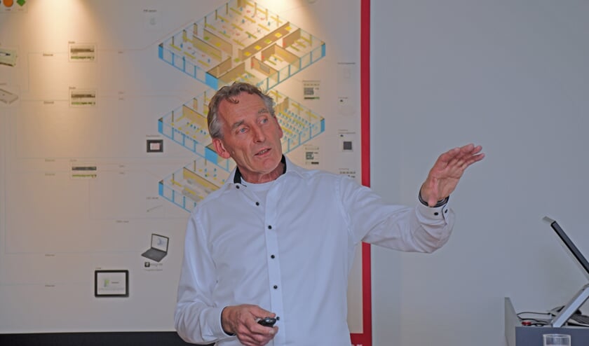 • Adrie Oosterom tijdens zijn presentatie.