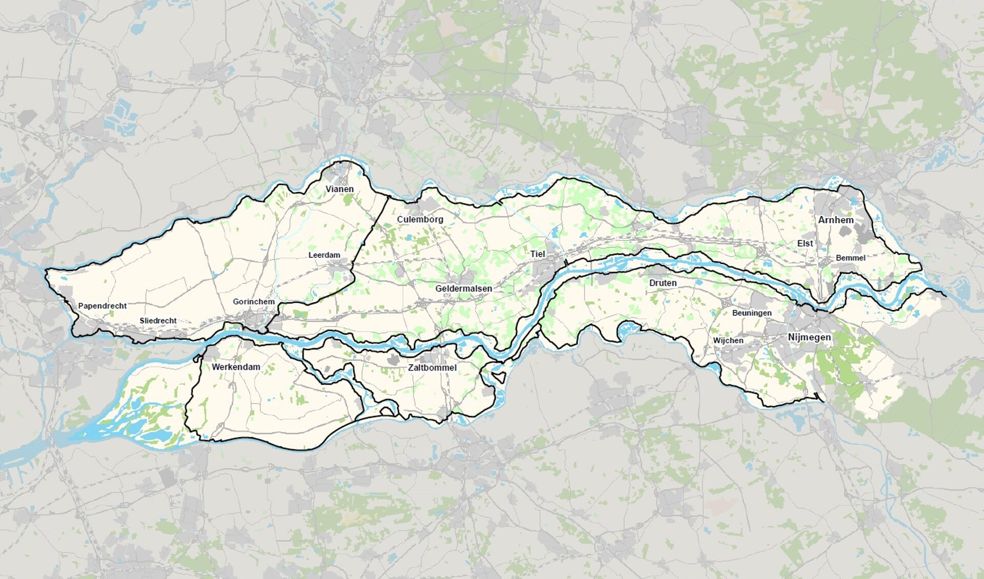 • Een overzichtskaart van het gebied van Waterschap Rivierenland.