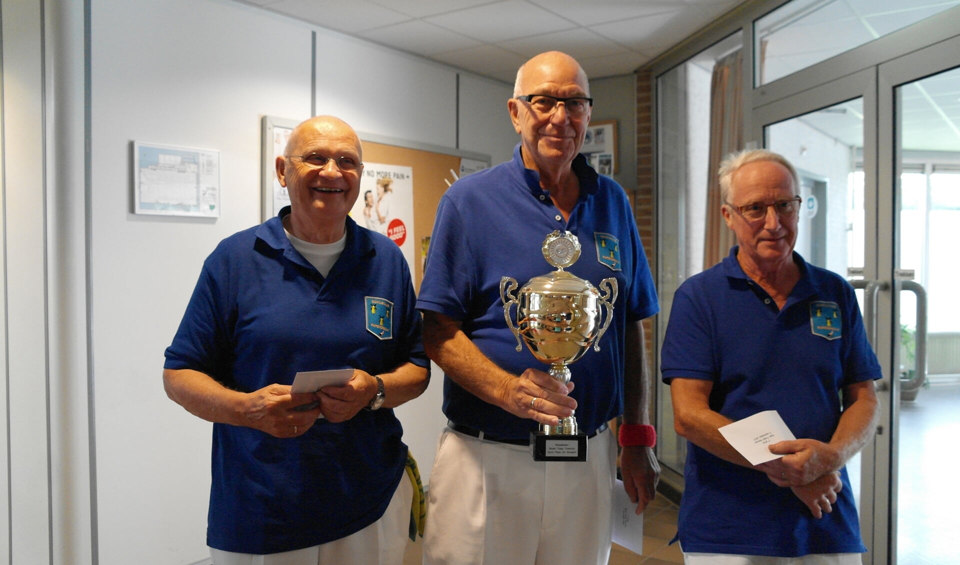 Het winnende team, met v.l.n.r. Han Borsten, Piet Groeneveld en Leen Burgers