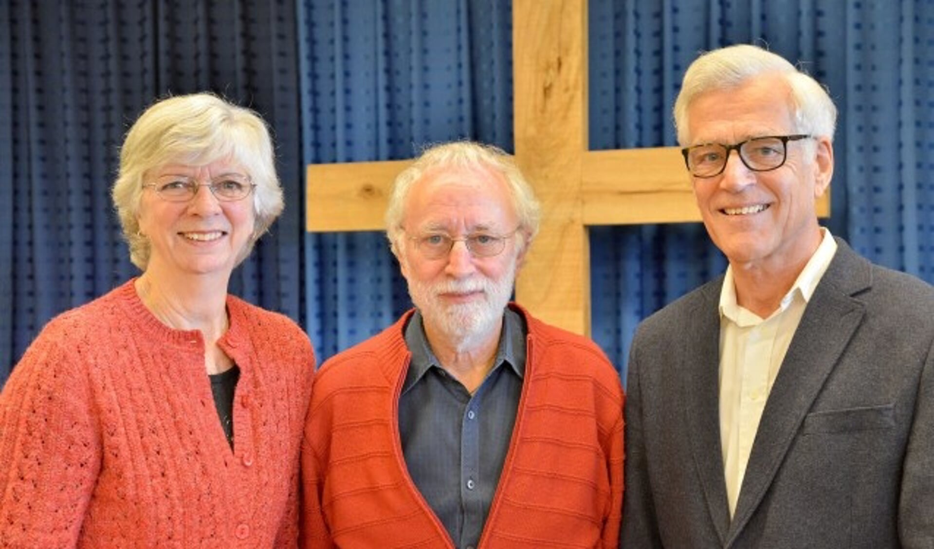 Team van oudsten van de Evangeliegemeente Sion Montfoort met Elly Snieder, Gerrit Snieder en Hans Alles 