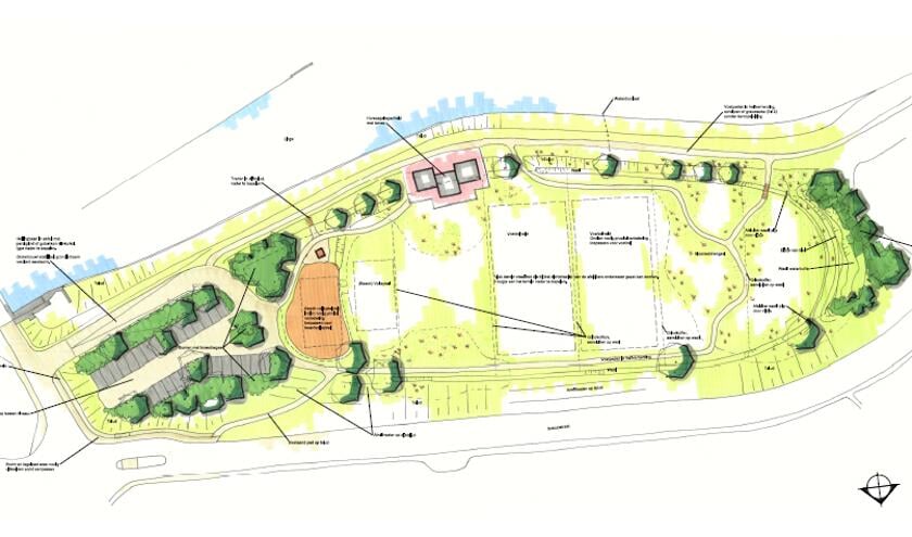 <p>• Een eerdere tekening van het Waardje, grootste wijziging betreft de vermindering van het aantal parkeerplaatsen.</p>