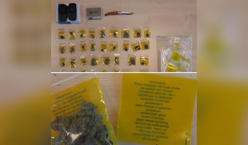 • Naast drugs nam de politie ook telefoons en een mes in beslag.